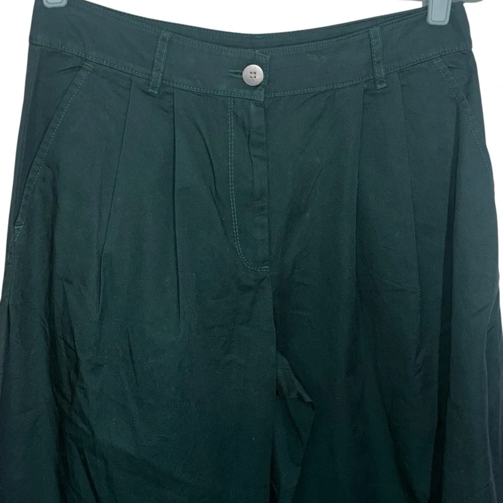 Loft Cotton Poplin Trousers Ultra Wide Leg Pleated Alpine Green Women’s Size 6